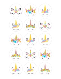 Papel de azúcar caras unicornios para galletas