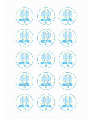 Papel de azúcar para galletas de bautizo niño Globo Aerostático Papel de azúcar para galletas de bautizo niño Globo Aerostático