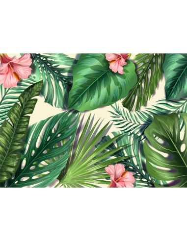 Papel de azúcar Hojas tropicales con flores