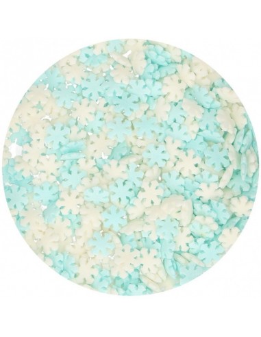 Copos de azúcar blancos y azules