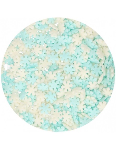 Copos de azúcar blancos y azules