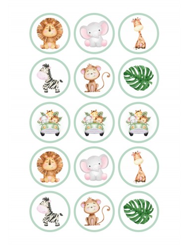 Papel de azúcar animales de la Selva para galletas