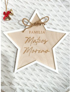 Estrella árbol de Navidad personalizada madera y blanco 2