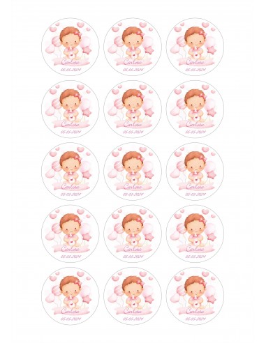 Papel comestible de bautizo niña Globos