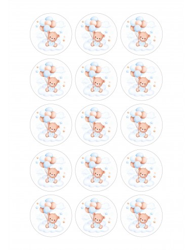 Papel comestible de bautizo Osito con Globos