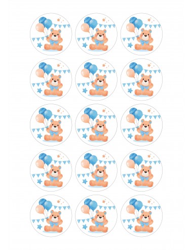 Papel comestible de bautizo Osito con Banderines
