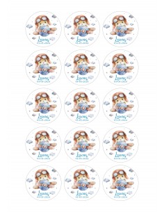 Papel comestible de bautizo Conejito Avioneta