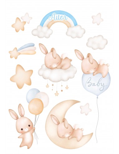Papel comestible figuras Conejitos Azul