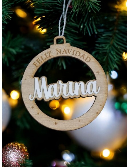 Bola madera árbol navideño personalizada