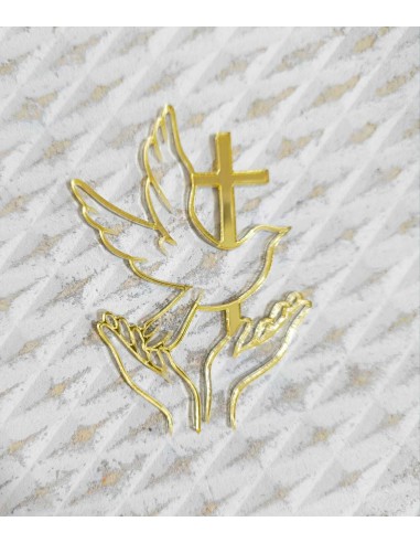 Cruz acrílica manos y paloma frontal para tartas