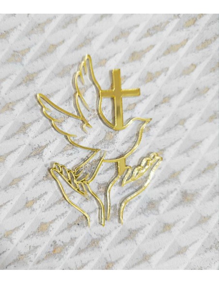 Cruz acrílica manos y paloma frontal para tartas