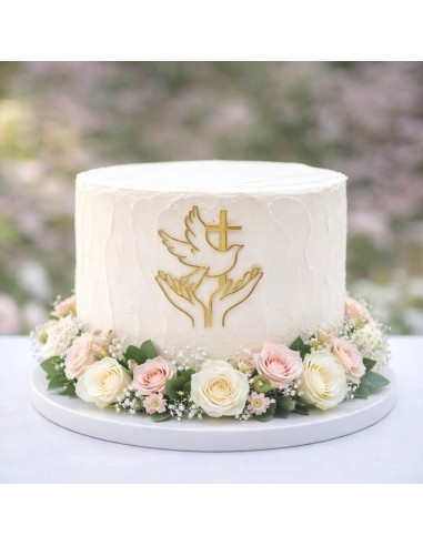Cruz acrílica manos y paloma frontal para tartas