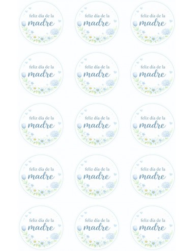 Papel Comestible Feliz Día de la Madre Floral Azul para Galletas