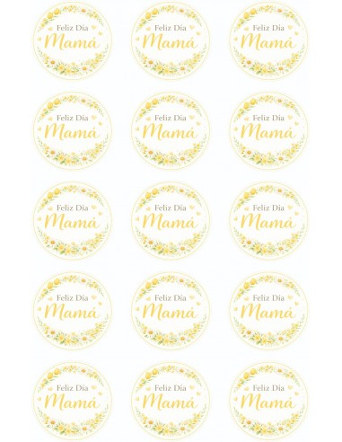 Papel Comestible Feliz Día Mamá Floral Amarillo para Galletas