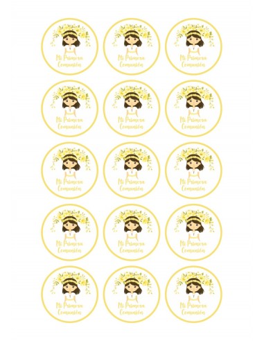 Papel Comestible Niña de Comunión Floral Amarillo para Galletas