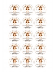 Papel Comestible Niña de Comunión Floral Marrón Personalizado para Galletas