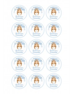 Papel Comestible Niña de Comunión Floral Azul para Galletas