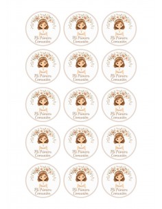 Papel Comestible Niña de Comunión Floral Marrón para Galletas